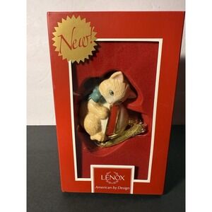 Lenox Furry Friends Playful Cat Ornament 3.5" NIB Christmas 24K Gold Accents